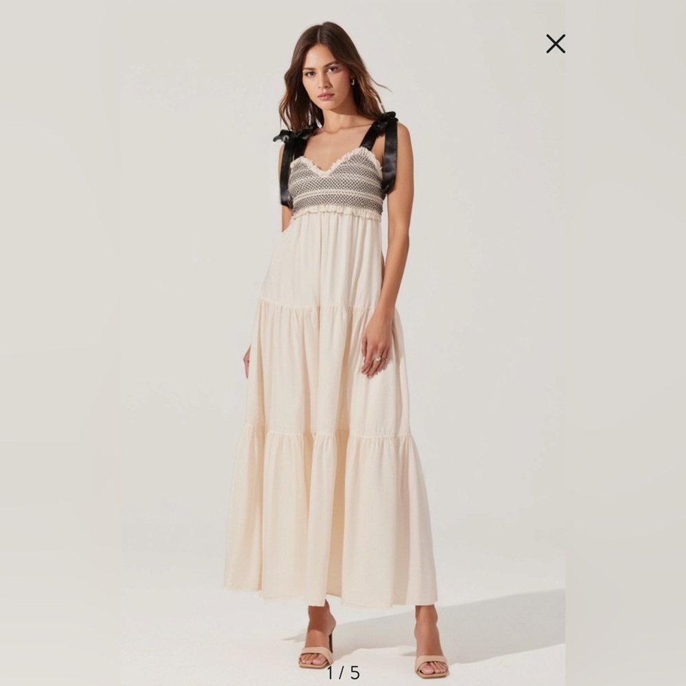 NWT-Smocked Lace-Trim Maxi Dress